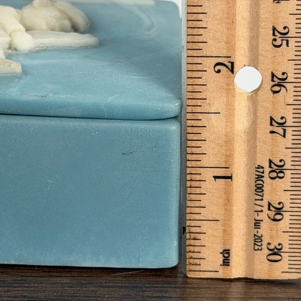 Vintage‎ Jewelry Trinket Box Small Blue Man Mythical Man Elf Fairycore USA